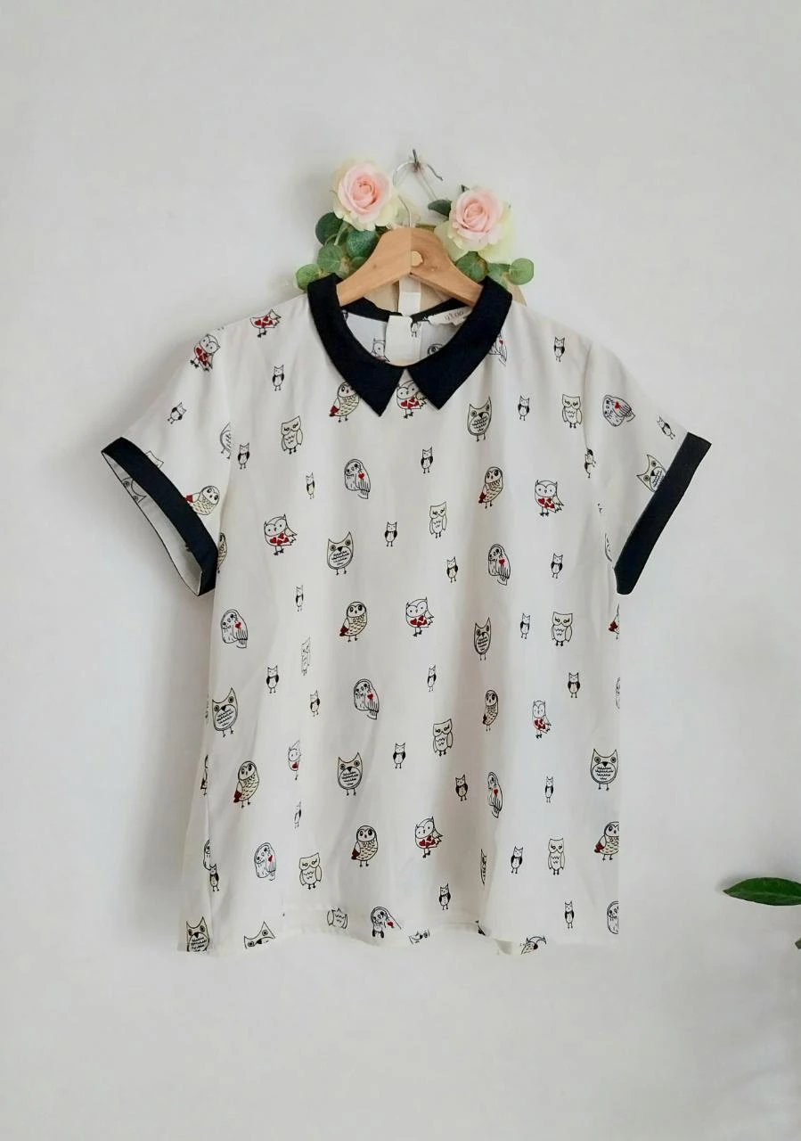Haut blanc cassé imprimé chouettes / hiboux YCOO Taille M